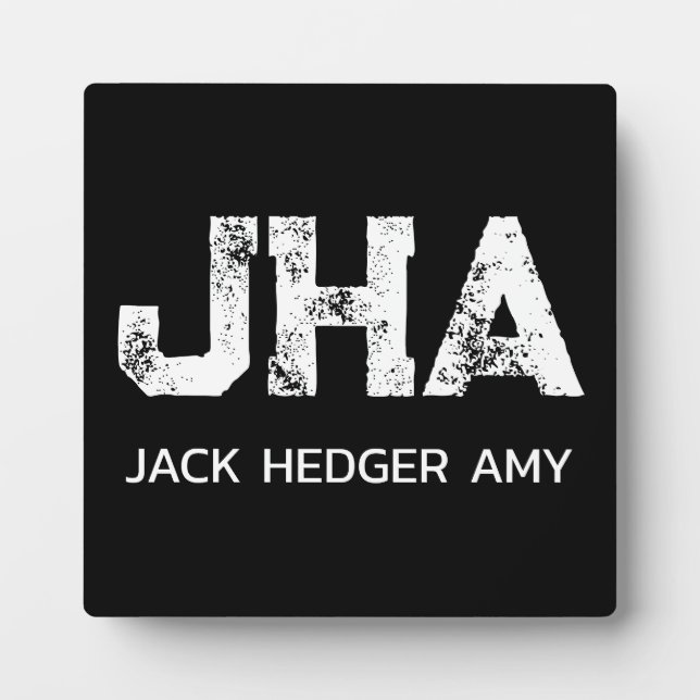 MINIMALIST WHITE THREE LETTER MONOGRAM NAME BLACK  PLAQUE (Front)