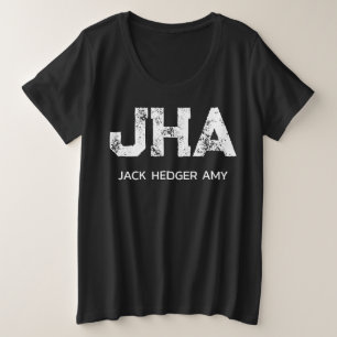 MINIMALIST WHITE THREE LETTER MONOGRAM NAME BLACK PLUS SIZE T-Shirt
