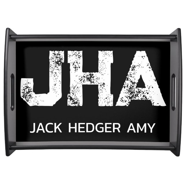 MINIMALIST WHITE THREE LETTER MONOGRAM NAME BLACK SERVING TRAY (Front)