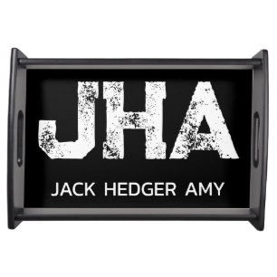 MINIMALIST WHITE THREE LETTER MONOGRAM NAME BLACK SERVING TRAY