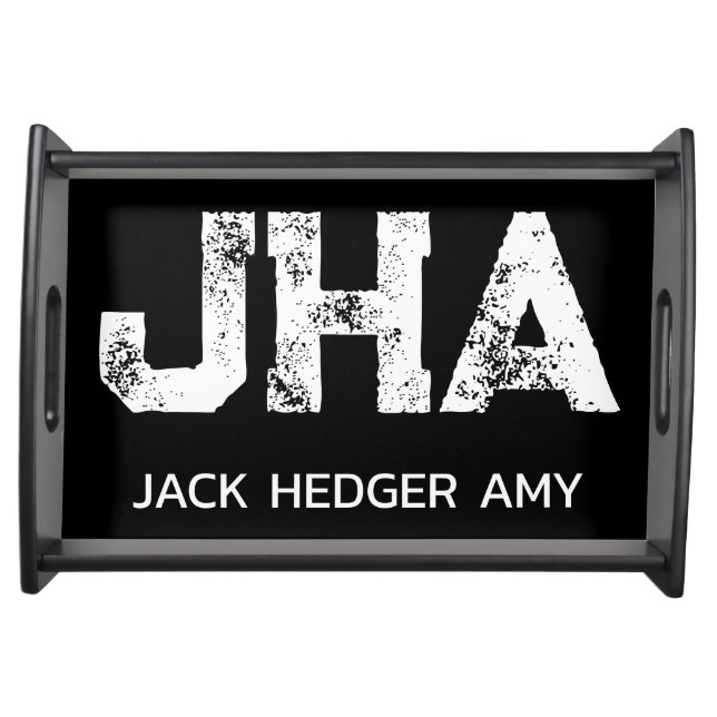 MINIMALIST WHITE THREE LETTER MONOGRAM NAME BLACK SERVING TRAY (Front)