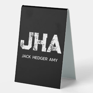 MINIMALIST WHITE THREE LETTER MONOGRAM NAME BLACK TABLE TENT