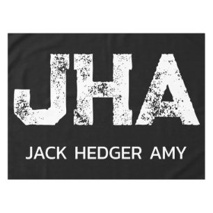 MINIMALIST WHITE THREE LETTER MONOGRAM NAME BLACK  TABLECLOTH