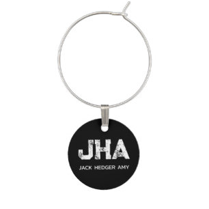 MINIMALIST WHITE THREE LETTER MONOGRAM NAME BLACK WINE CHARM