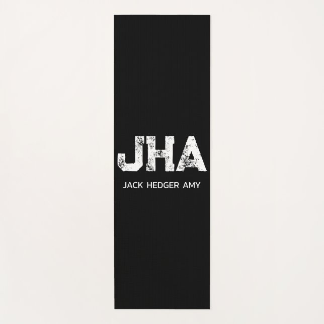 MINIMALIST WHITE THREE LETTER MONOGRAM NAME BLACK YOGA MAT (Front)