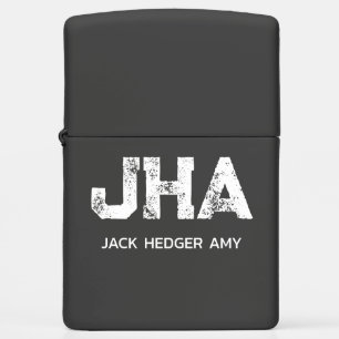 MINIMALIST WHITE THREE LETTER MONOGRAM NAME BLACK ZIPPO LIGHTER