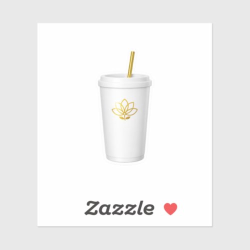 Minimalist White Tumbler Cup with Gold Lotus Straw Sticker