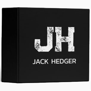 MINIMALIST WHITE TWO LETTER MONOGRAM NAME BLACK  3 RING BINDER