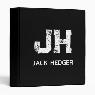 MINIMALIST WHITE TWO LETTER MONOGRAM NAME BLACK  3 RING BINDER