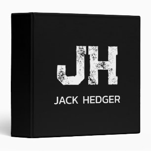 MINIMALIST WHITE TWO LETTER MONOGRAM NAME BLACK  3 RING BINDER