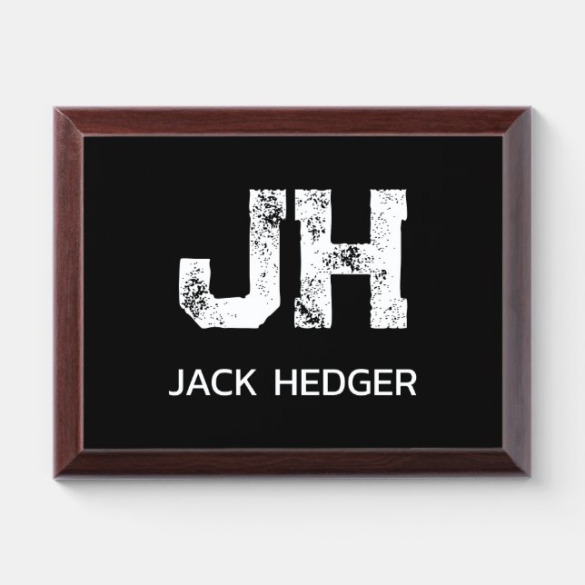 MINIMALIST WHITE TWO LETTER MONOGRAM NAME BLACK  AWARD PLAQUE (Horizontal)
