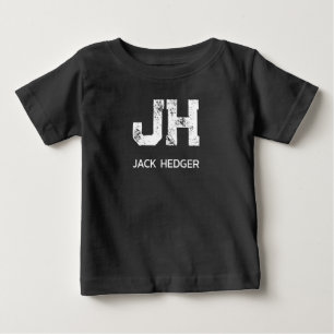 MINIMALIST WHITE TWO LETTER MONOGRAM NAME BLACK BABY T-Shirt