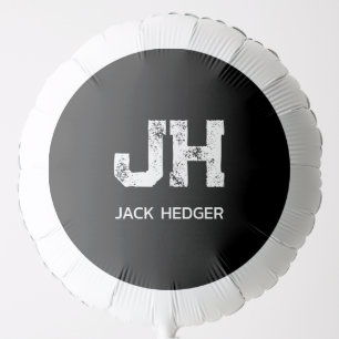 MINIMALIST WHITE TWO LETTER MONOGRAM NAME BLACK BALLOON