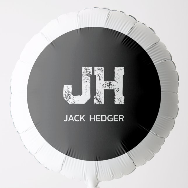 MINIMALIST WHITE TWO LETTER MONOGRAM NAME BLACK BALLOON (Front)