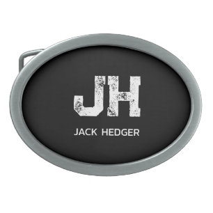 MINIMALIST WHITE TWO LETTER MONOGRAM NAME BLACK BELT BUCKLE