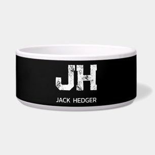 MINIMALIST WHITE TWO LETTER MONOGRAM NAME BLACK BOWL