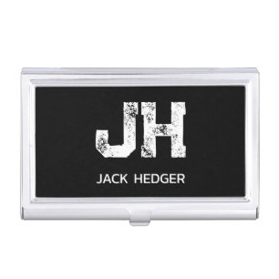 MINIMALIST WHITE TWO LETTER MONOGRAM NAME BLACK BUSINESS CARD CASE
