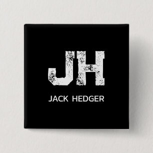 MINIMALIST WHITE TWO LETTER MONOGRAM NAME BLACK BUTTON