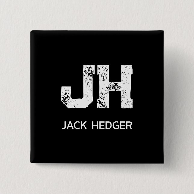 MINIMALIST WHITE TWO LETTER MONOGRAM NAME BLACK BUTTON (Front)