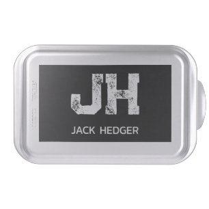 MINIMALIST WHITE TWO LETTER MONOGRAM NAME BLACK CAKE PAN