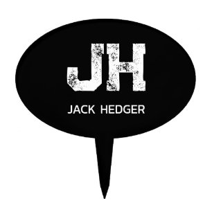 MINIMALIST WHITE TWO LETTER MONOGRAM NAME BLACK CAKE TOPPER