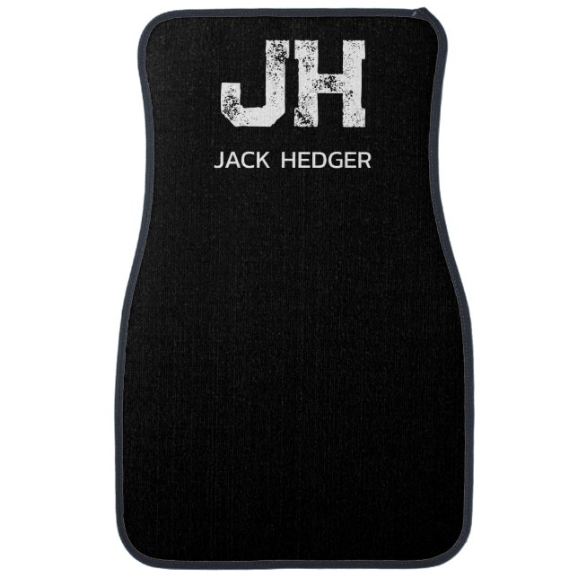 MINIMALIST WHITE TWO LETTER MONOGRAM NAME BLACK  CAR FLOOR MAT (Front)