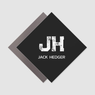 MINIMALIST WHITE TWO LETTER MONOGRAM NAME BLACK  CAR MAGNET