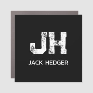 MINIMALIST WHITE TWO LETTER MONOGRAM NAME BLACK CAR MAGNET
