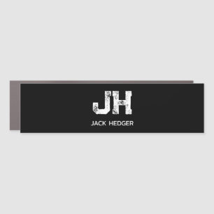 MINIMALIST WHITE TWO LETTER MONOGRAM NAME BLACK CAR MAGNET
