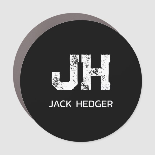 MINIMALIST WHITE TWO LETTER MONOGRAM NAME BLACK  CAR MAGNET (Front)