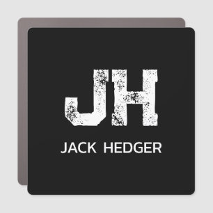 MINIMALIST WHITE TWO LETTER MONOGRAM NAME BLACK CAR MAGNET