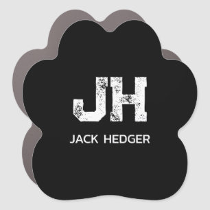 MINIMALIST WHITE TWO LETTER MONOGRAM NAME BLACK CAR MAGNET
