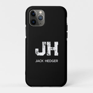 MINIMALIST WHITE TWO LETTER MONOGRAM NAME BLACK iPhone 11 PRO CASE