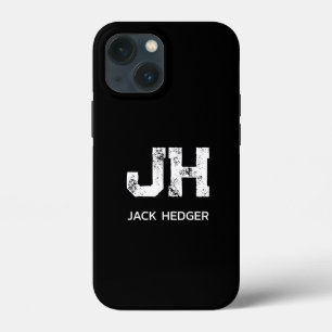 MINIMALIST WHITE TWO LETTER MONOGRAM NAME BLACK iPhone 13 MINI CASE
