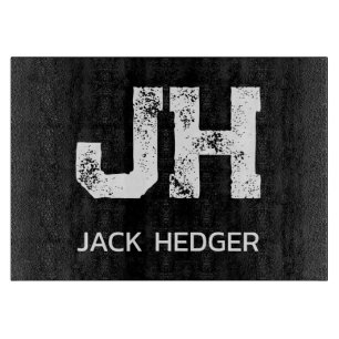 MINIMALIST WHITE TWO LETTER MONOGRAM NAME BLACK CUTTING BOARD