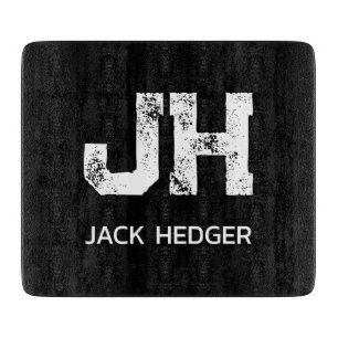 MINIMALIST WHITE TWO LETTER MONOGRAM NAME BLACK CUTTING BOARD