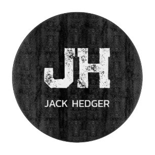 MINIMALIST WHITE TWO LETTER MONOGRAM NAME BLACK CUTTING BOARD