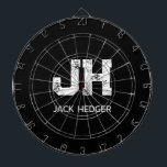 MINIMALIST WHITE TWO LETTER MONOGRAM NAME BLACK DART BOARD<br><div class="desc">THIS IS A SIMPLE, TWO LETTER MONOGRAM DESIGN, SUITABLE FOR EVERYONE.YOU CAN CHANGE, RESIZE OR ADD TEXT AND COLOURS THE WAY YOU LIKE.THANK YOU.</div>