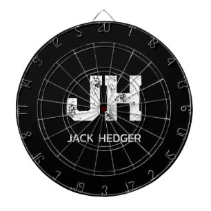 MINIMALIST WHITE TWO LETTER MONOGRAM NAME BLACK  DART BOARD
