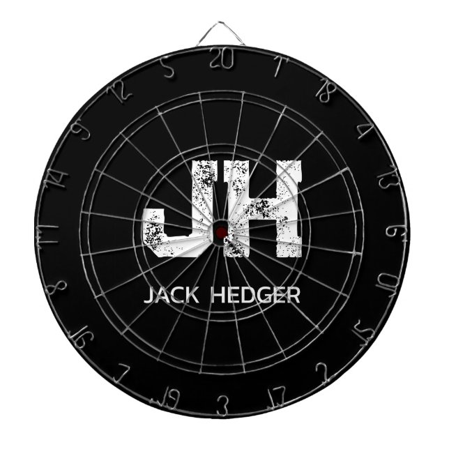 MINIMALIST WHITE TWO LETTER MONOGRAM NAME BLACK  DART BOARD (Front)