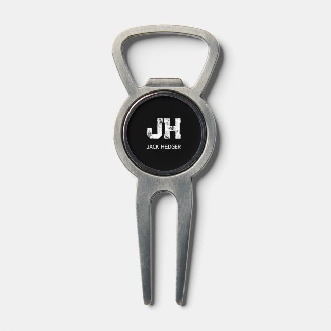 MINIMALIST WHITE TWO LETTER MONOGRAM NAME BLACK  DIVOT TOOL (Composite)