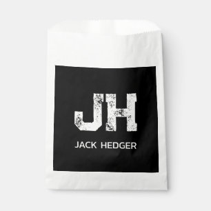 MINIMALIST WHITE TWO LETTER MONOGRAM NAME BLACK FAVOR BAG