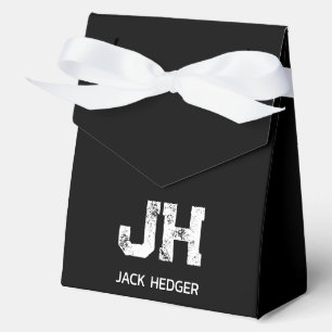 MINIMALIST WHITE TWO LETTER MONOGRAM NAME BLACK FAVOR BOXES