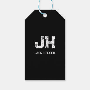 MINIMALIST WHITE TWO LETTER MONOGRAM NAME BLACK GIFT TAGS