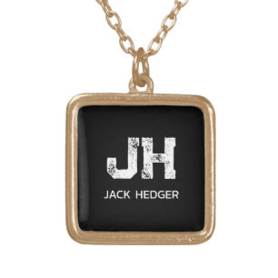 MINIMALIST WHITE TWO LETTER MONOGRAM NAME BLACK GOLD PLATED NECKLACE