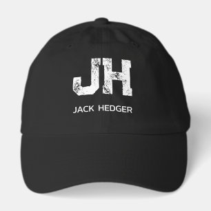 MINIMALIST WHITE TWO LETTER MONOGRAM NAME BLACK HAT