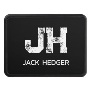 MINIMALIST WHITE TWO LETTER MONOGRAM NAME BLACK HITCH COVER