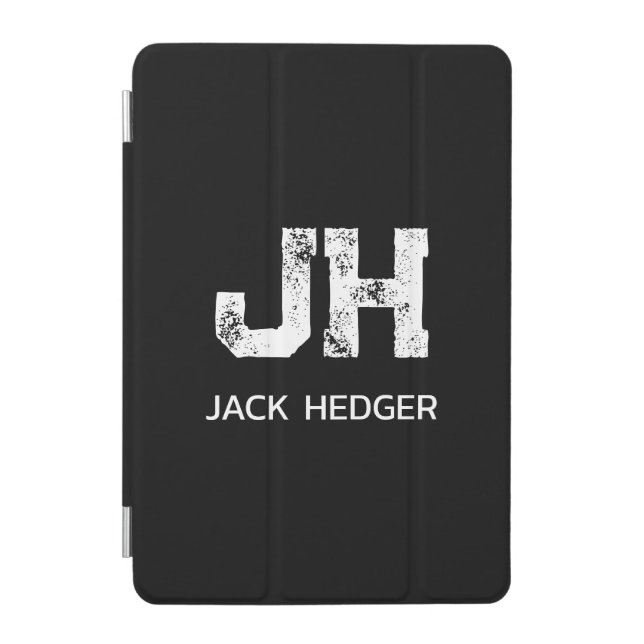 MINIMALIST WHITE TWO LETTER MONOGRAM NAME BLACK  iPad MINI COVER (Front)