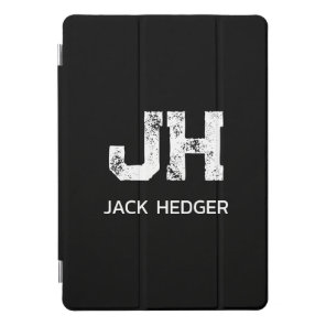 MINIMALIST WHITE TWO LETTER MONOGRAM NAME BLACK  iPad PRO COVER