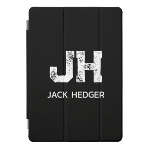 MINIMALIST WHITE TWO LETTER MONOGRAM NAME BLACK  iPad PRO COVER